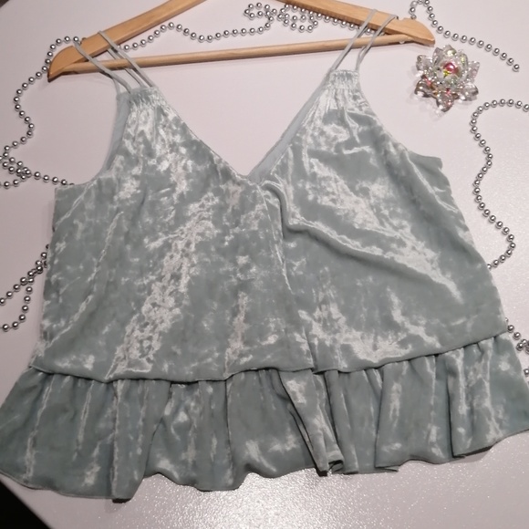 aerie Tops - AERIE Crushed Velvet Ruffle Tank Mint NWOT